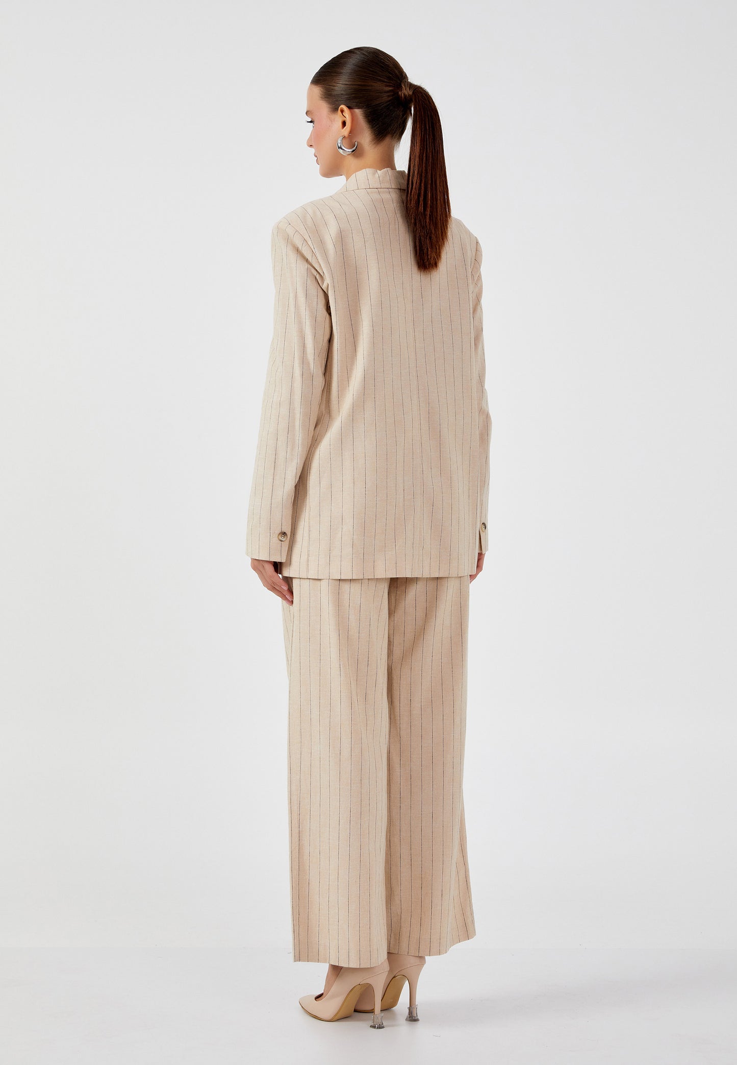 Tailleur Beige Rayé - Veste et Pantalon