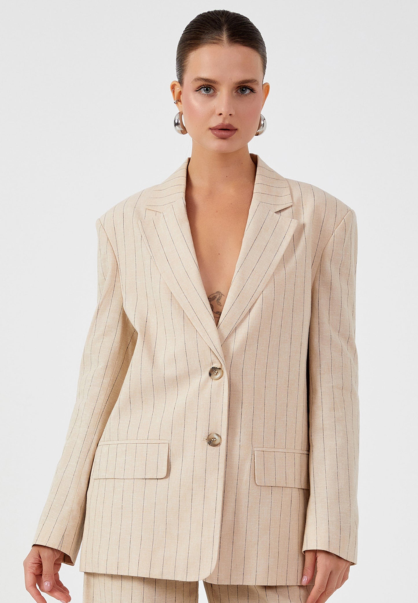 Tailleur Beige Rayé - Veste et Pantalon