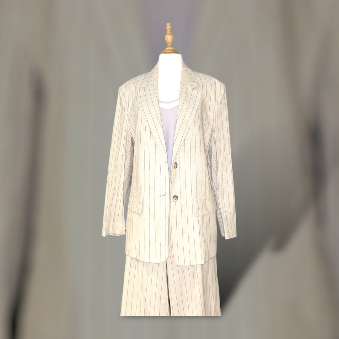 Tailleur Beige Rayé - Veste et Pantalon