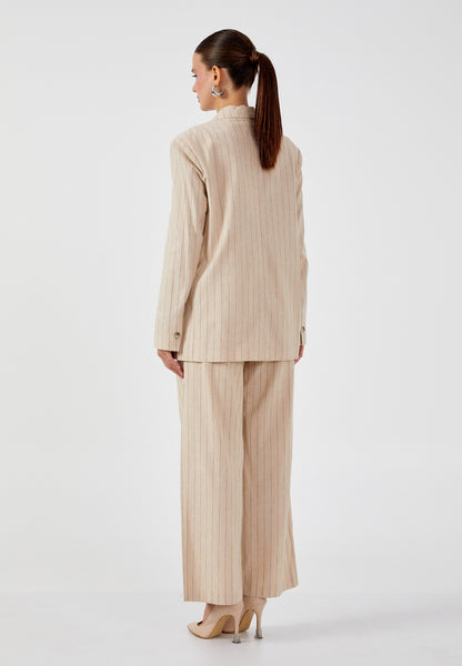 Tailleur Beige Rayé - Veste et Pantalon