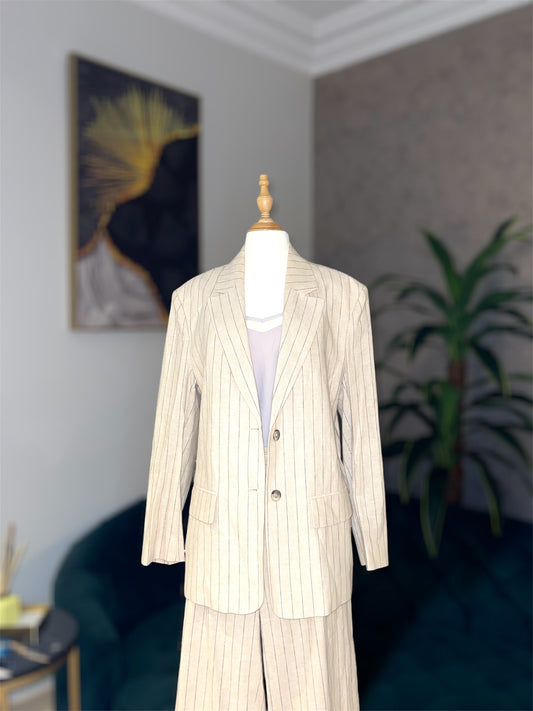 Tailleur Beige Rayé - Veste et Pantalon